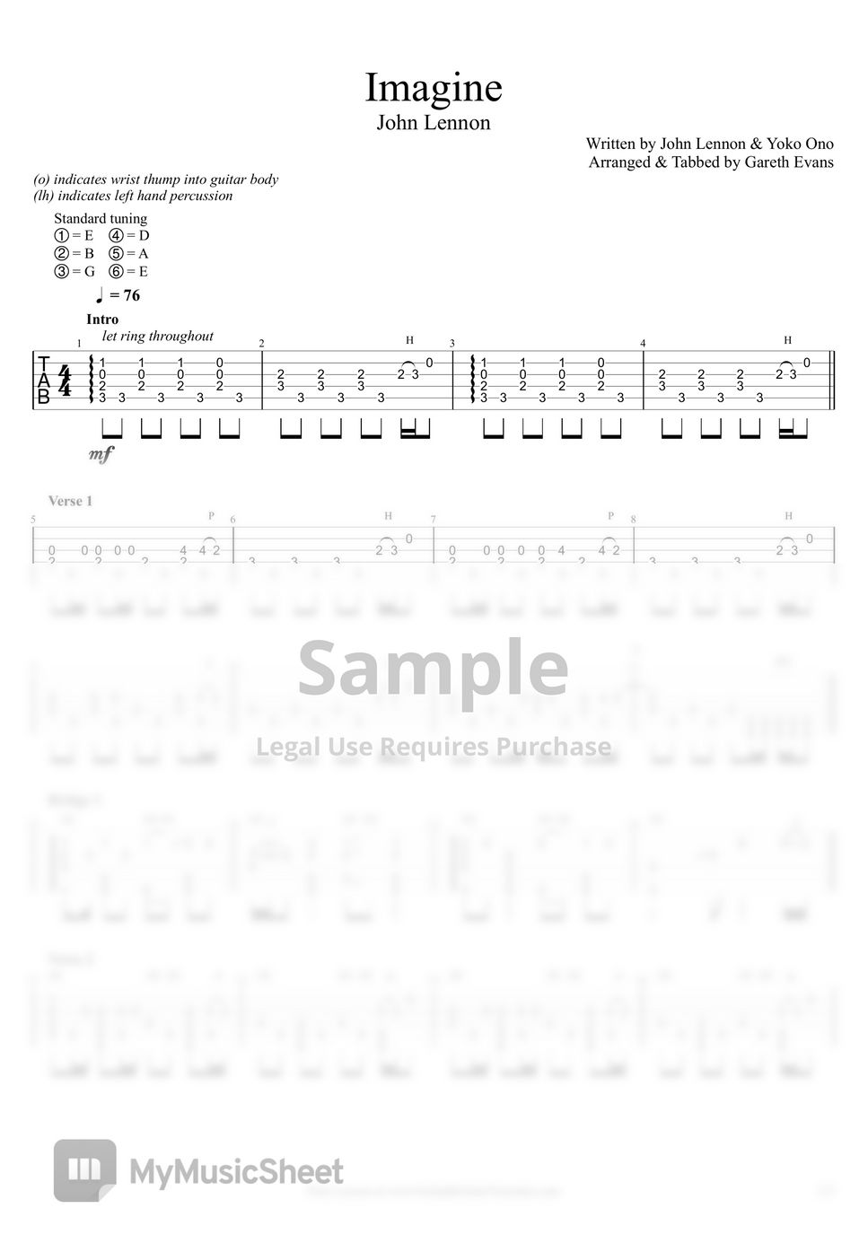 John Lennon Imagine Fingerstyle Tab By Gareth Evans