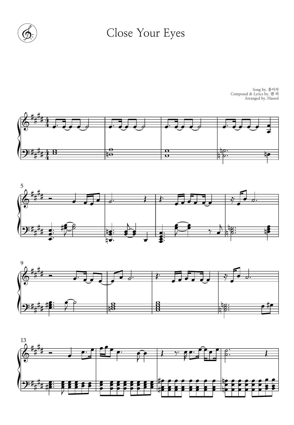 Hong Isaac Close Your Eyes (The Uncanny Counter OST) 曲谱 by Haesol