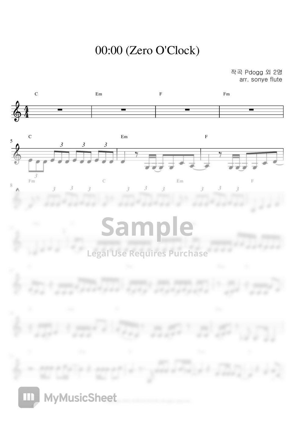 BTS 0000 Zero O'Clock (Flute Sheet Music Easy) Nuty by sonye flute