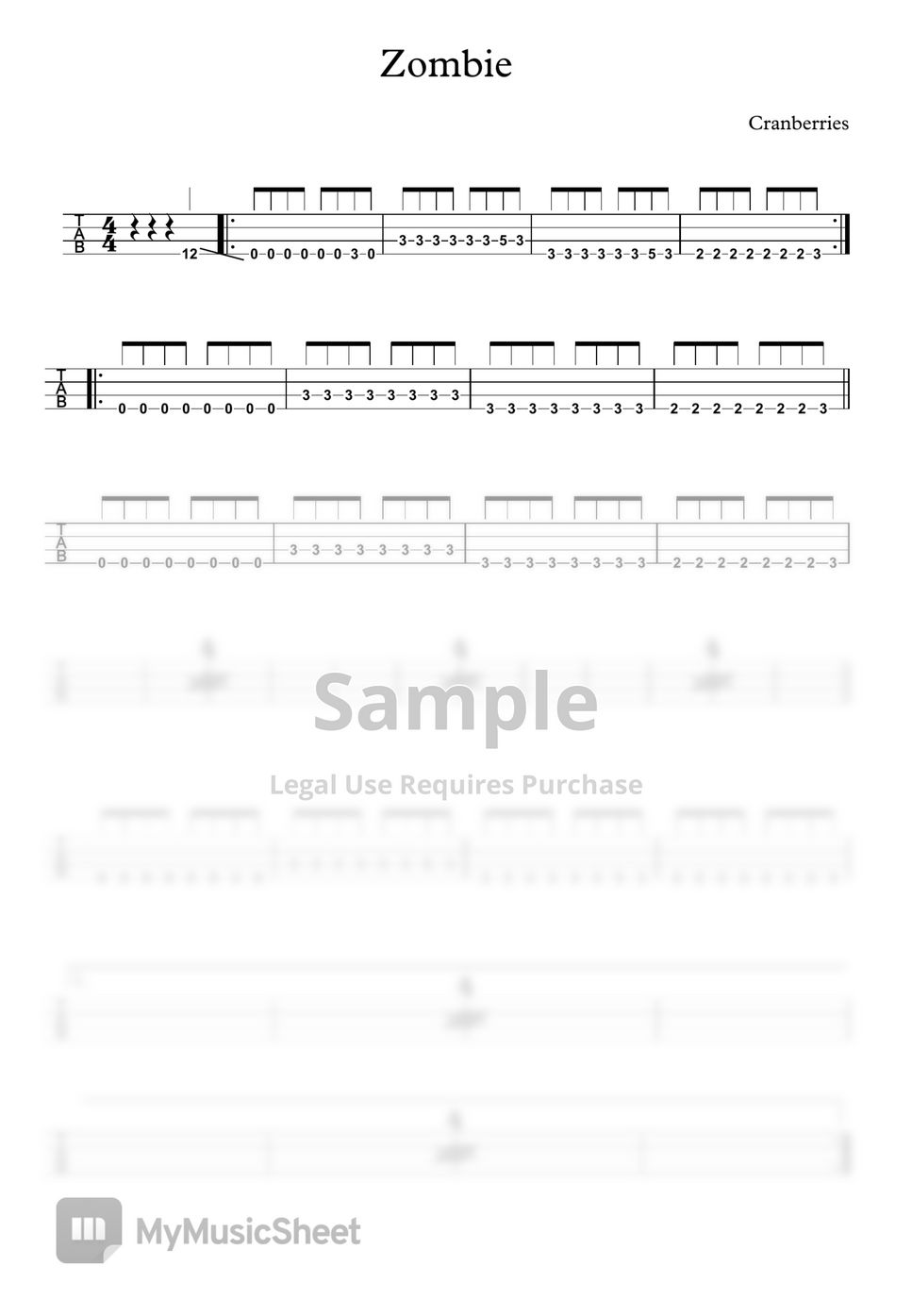 Cranberries Zombie 타브 by BassTabsWorld