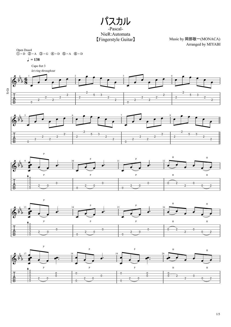 NieRAutomata パスカルPascal(ニーアオートマタNieRAutomata)【ソロギター/Fingerstyle