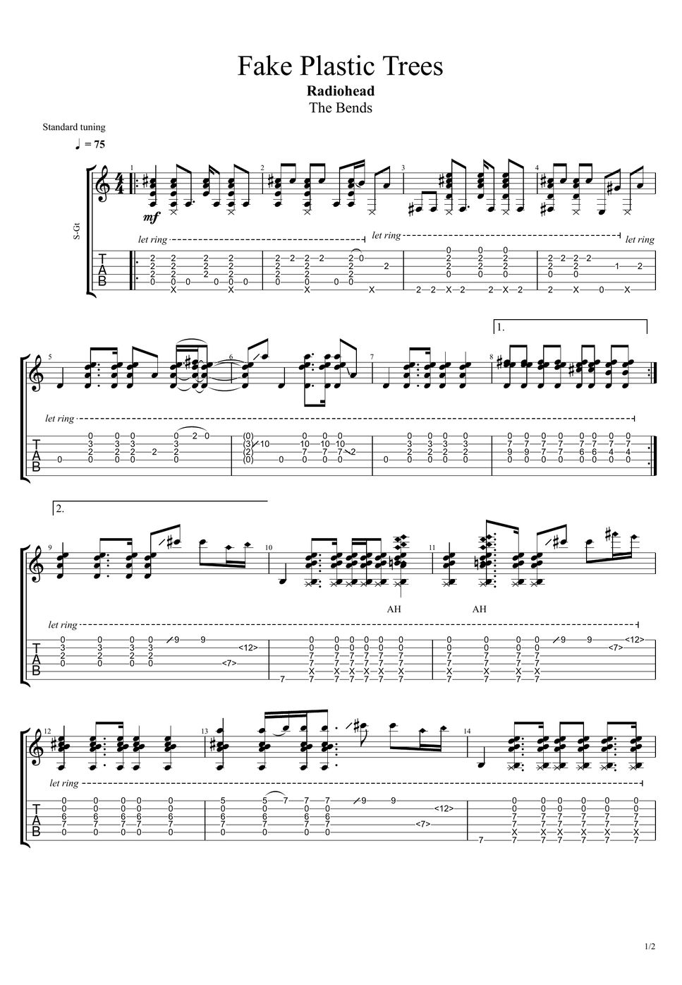 Radiohead Fake Plastic Trees TAB by Nico Music