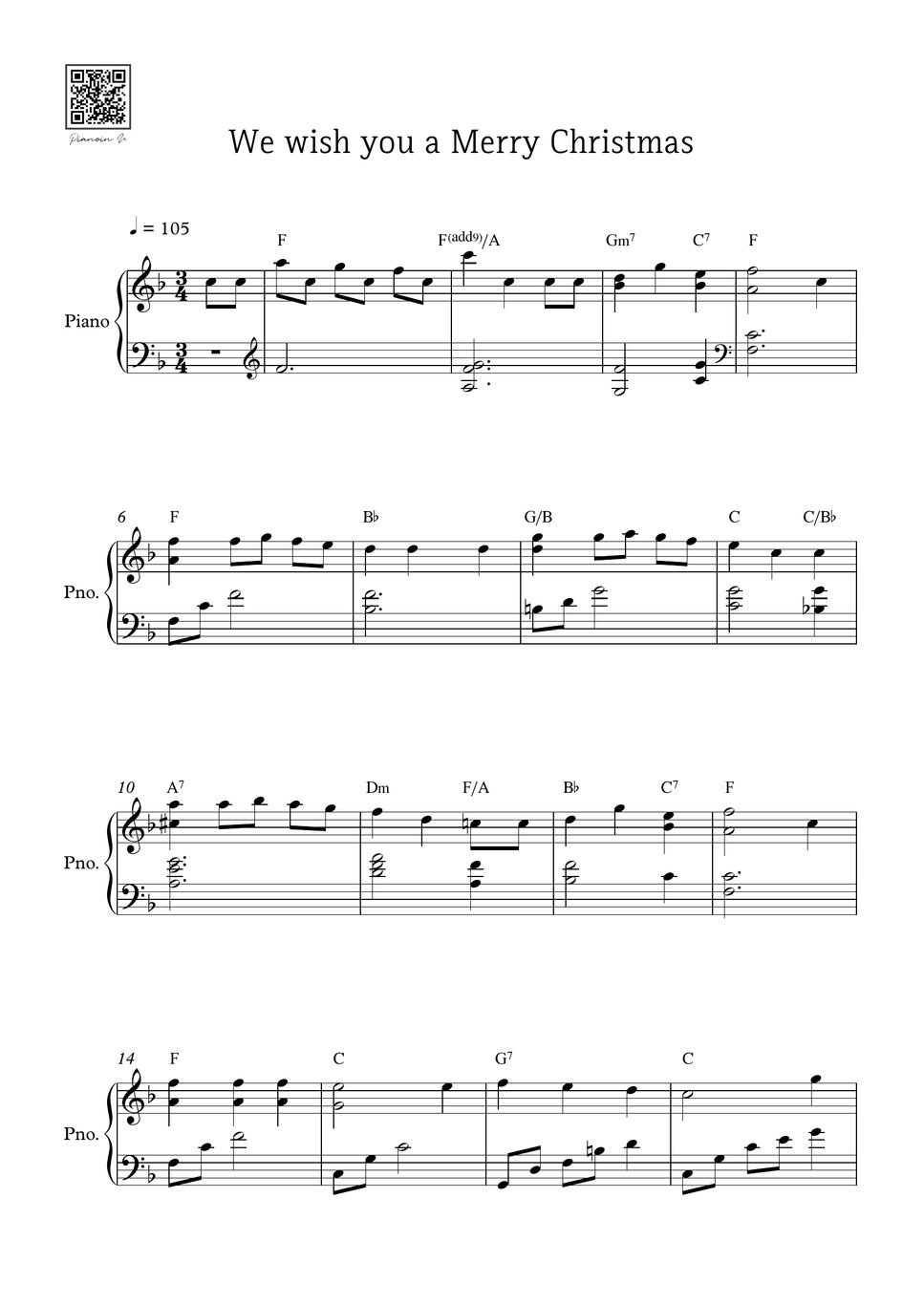 Christmas Carol We Wish You A Merry Christmas Partitura By Pianoinu