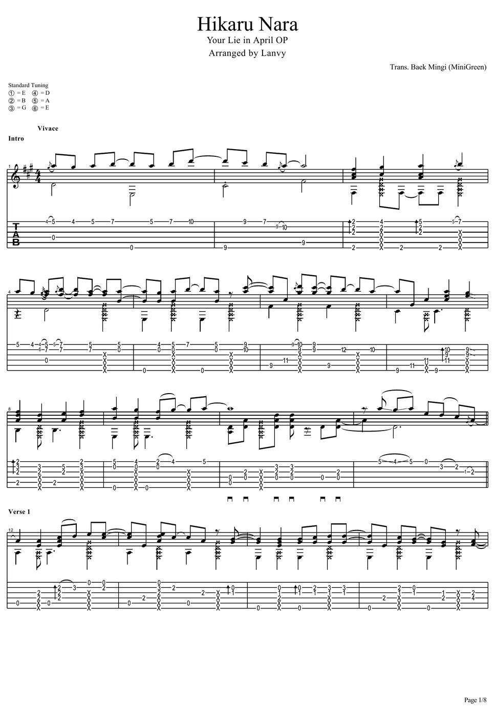 Hikaru Nara (Your Lie In April OP) by Goose House TABs TAB