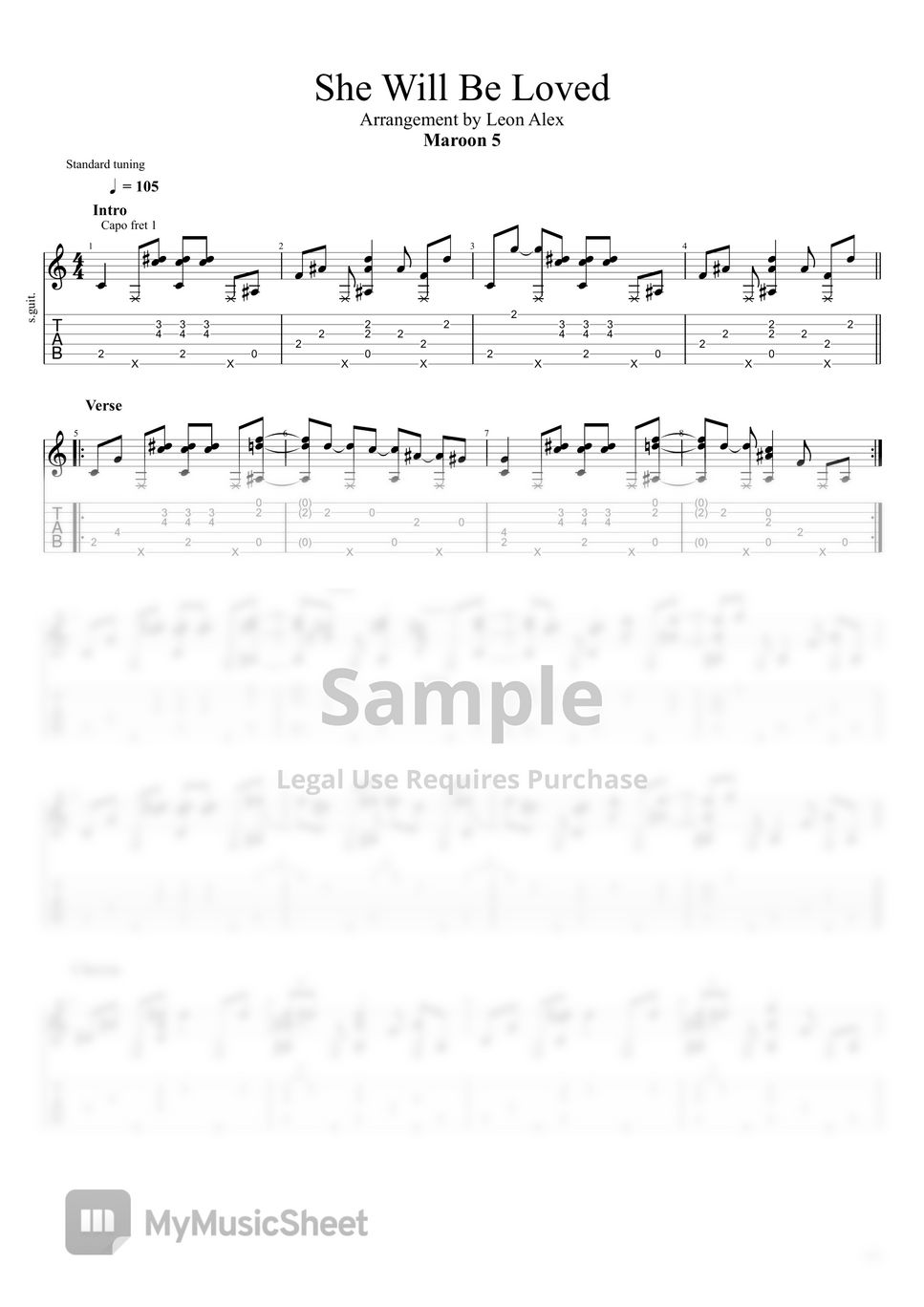 Maroon 5 She Will Be Loved TAB by Leon Alex