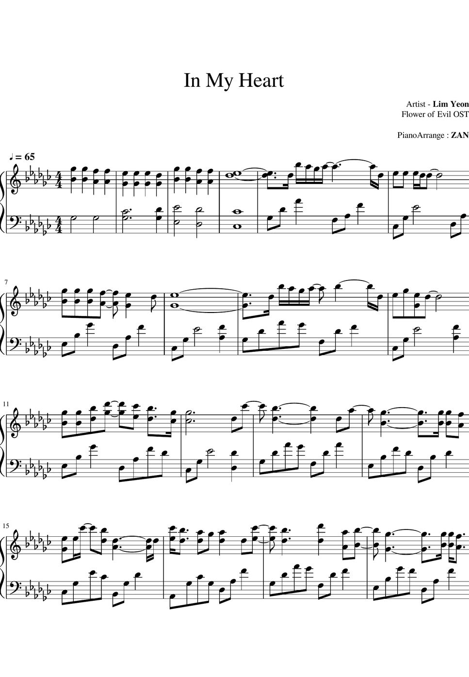 Lim Yeon In My Heart Flower of Evil OST Piano Sheet by ZAN