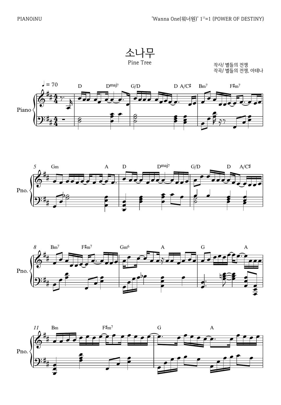 Wanna One (워너원) 'PINE TREE' 소나무 PIANOiNU نوتة