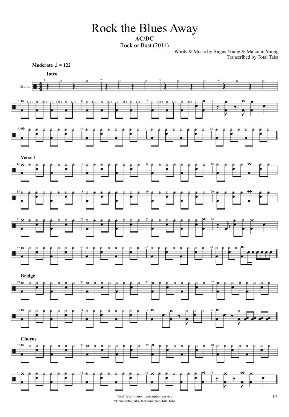 AC/DC - Rock the Blues Away (Drums) Notenblatt