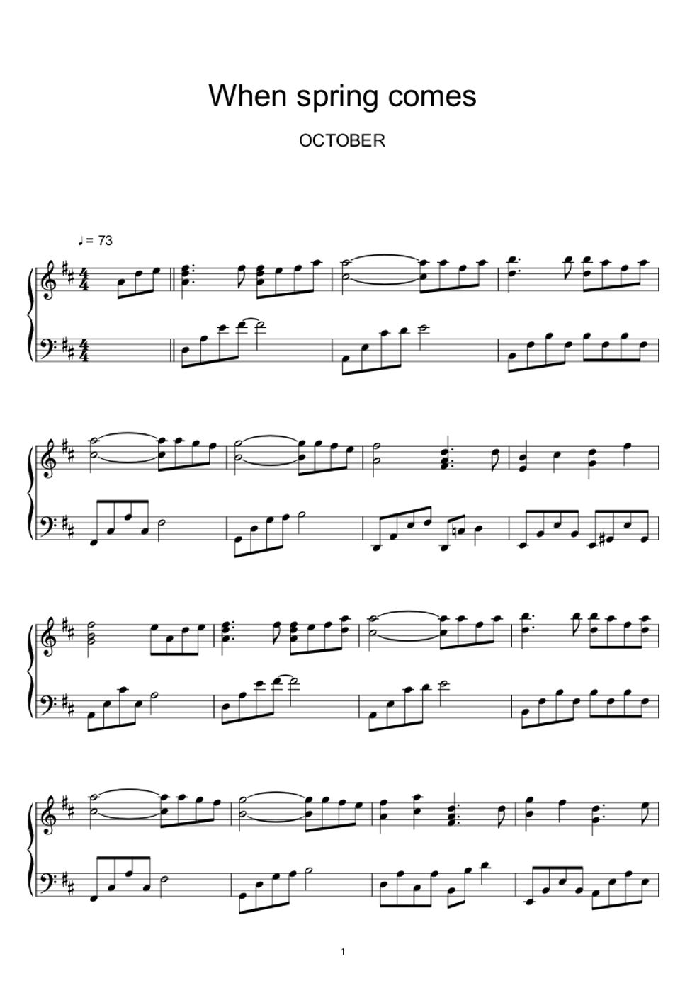 악토버 (OCTOBER) - When spring comes (Sheet Music, MIDI,) by sayu