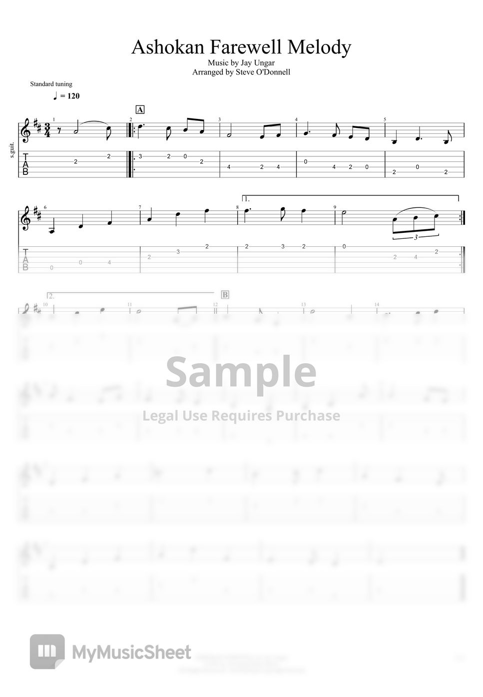 Jay Ungar Ashokan Farewell TAB by Steve O'Donnell