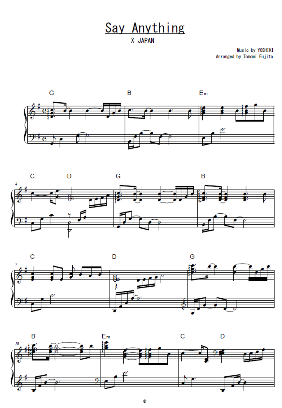 X JAPAN - Say Anything (YOSHIKI) Piano Sheet PDF | piano*score