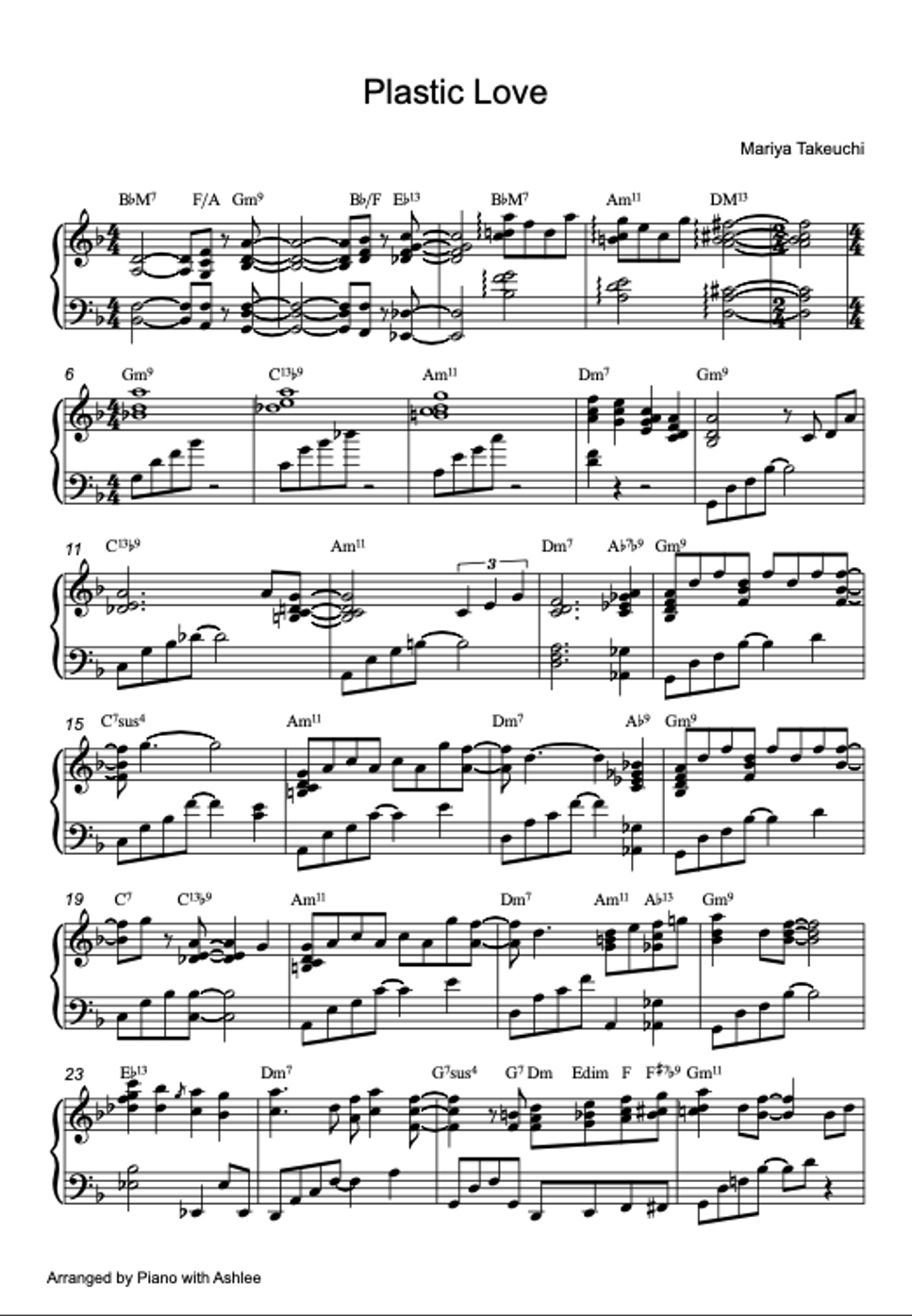 Mariya Takeuchi - Plastic Love [プラスティック・ラヴ] Piano