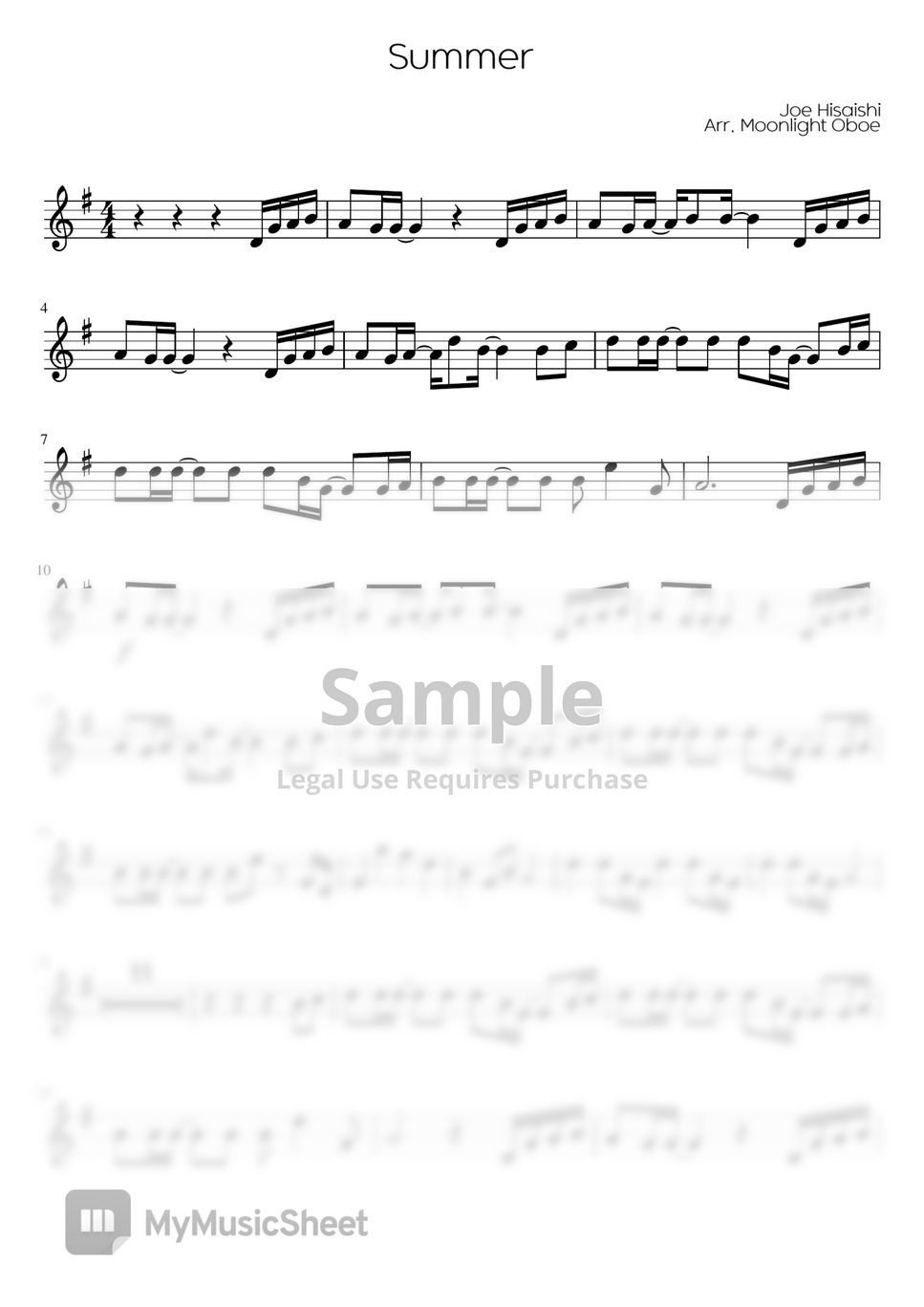 Joe Hisaishi Summer (G Major) Spartito by Moonlight Oboe