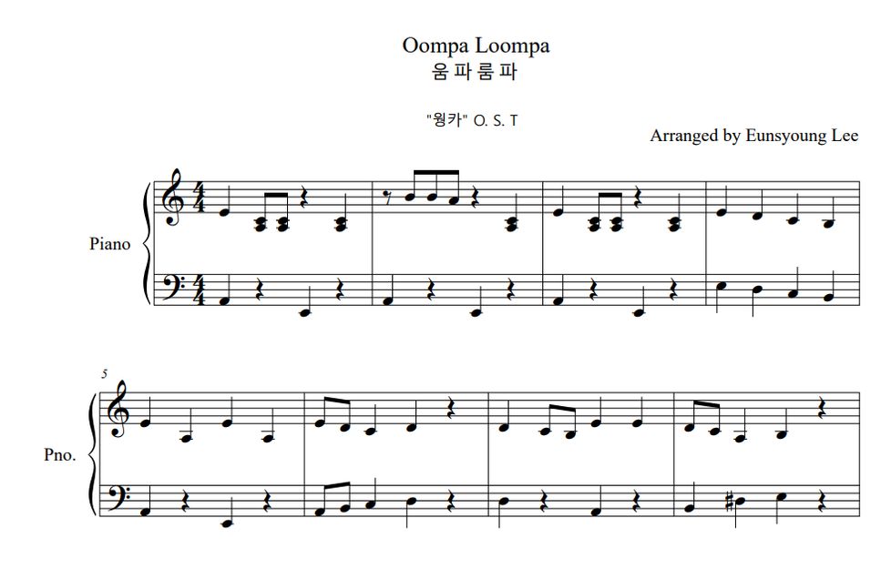 Hugh grant & tiothee chalamet - Oompa Loompa (움파룸파 양손 쉬운곡) by 이은영