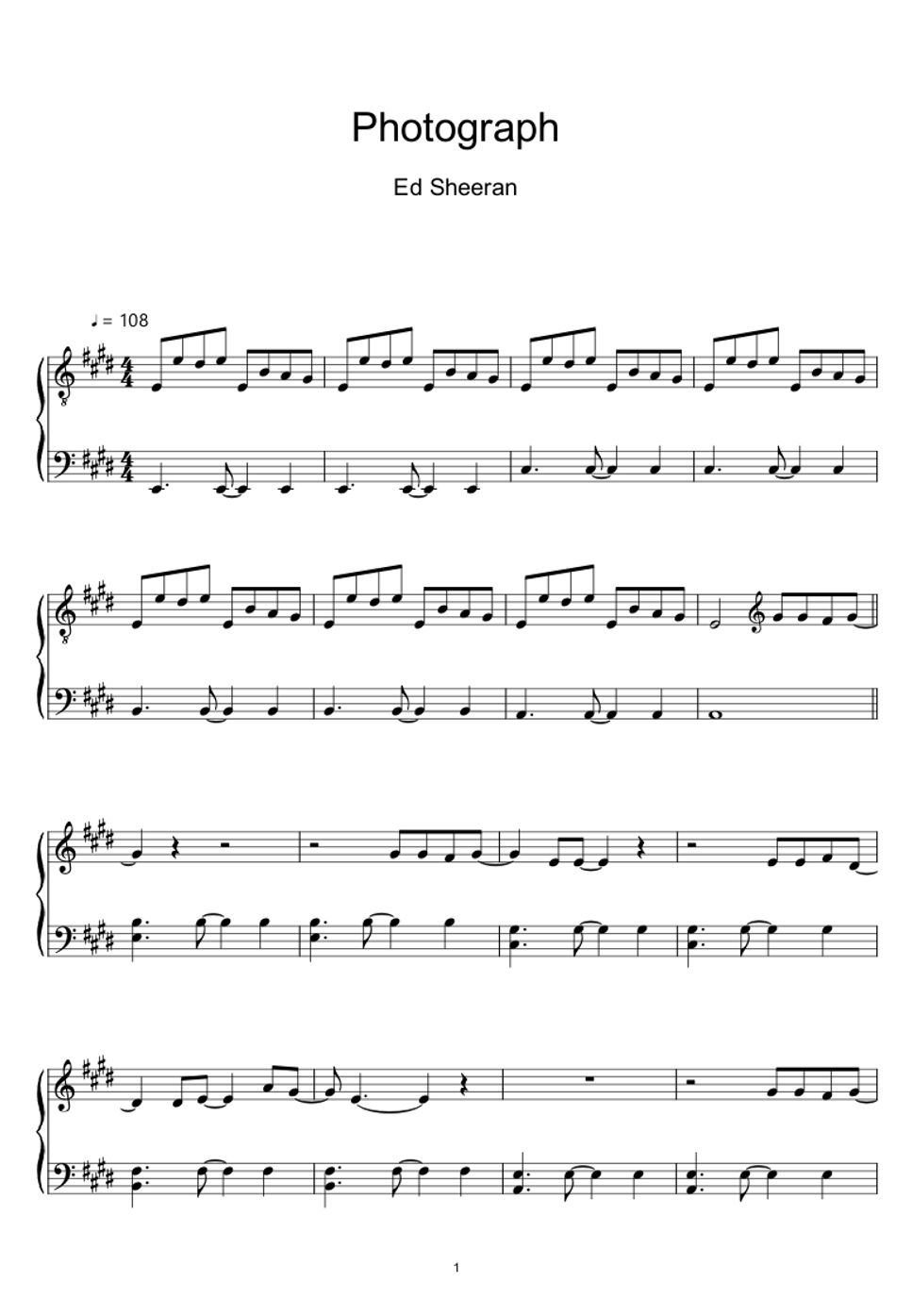 エド・シーラン - フォトグラフ (楽譜, MIDI,) by sayu