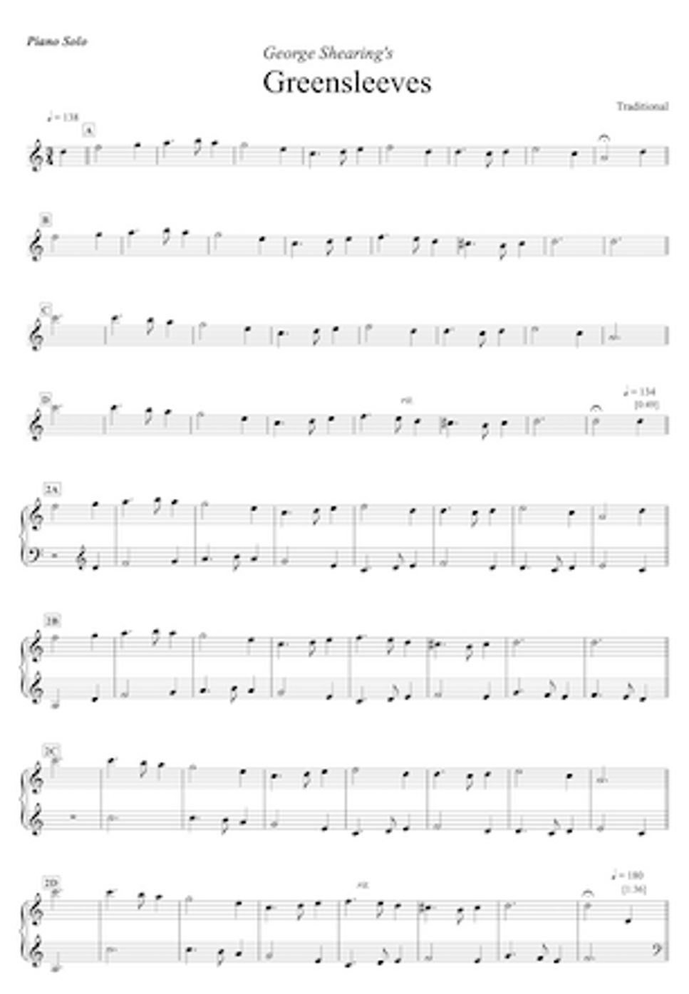 Greensleeves - George Shearing (グリーンスリーヴス/ジャズ・ピアノ・ソロ完全コピー譜) (ピアノ・ソロ) by MusicSheeter