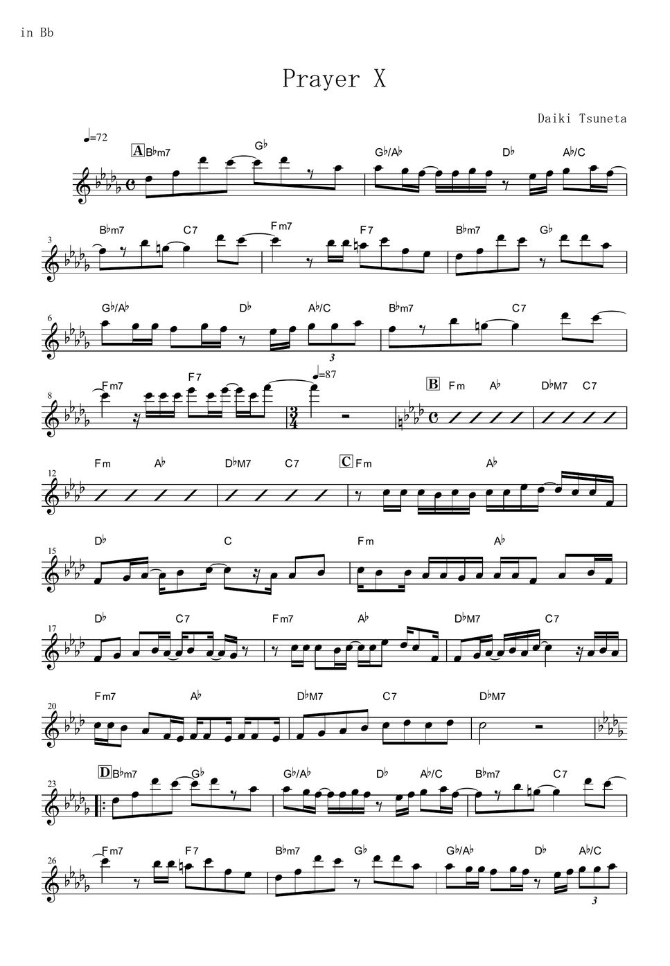 King Gnu Prayer X (in Bb) แผ่น