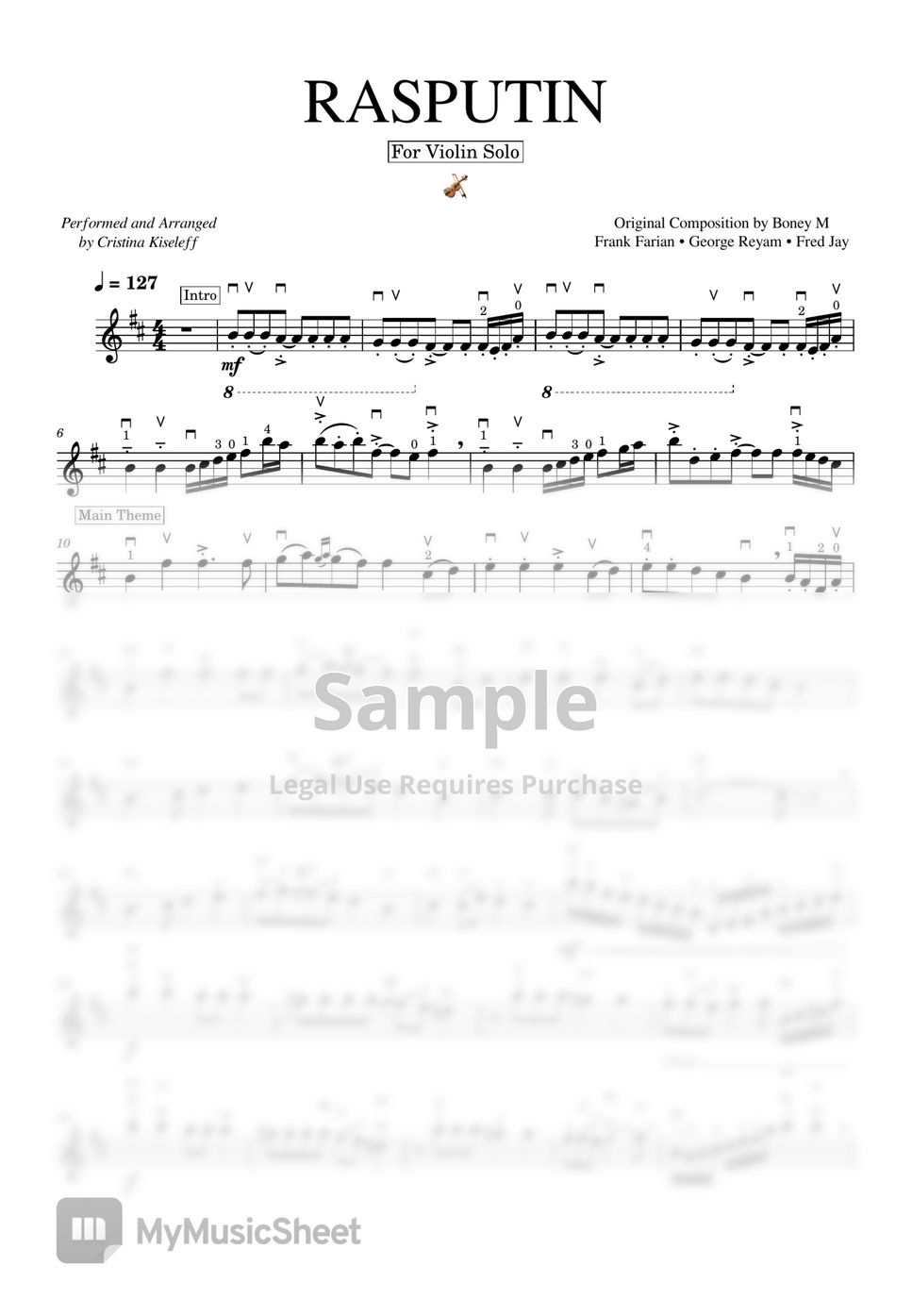 Boney M RASPUTIN (For Violin Solo) Partitura by Cristina Kiseleff