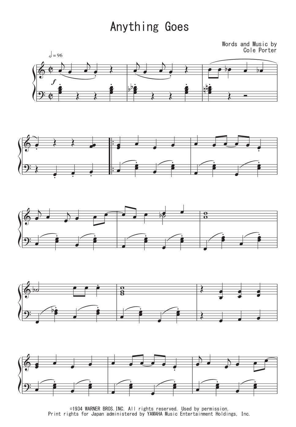 ミュージカル『エニシング・ゴーズ』OST - Anything Goes Piano Sheet Music PDF | Peony ...