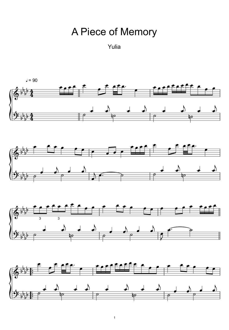 율리아 (Yulia) - 기억의 조각 (A Piece of Memory) (Sheet Music, MIDI,) by sayu