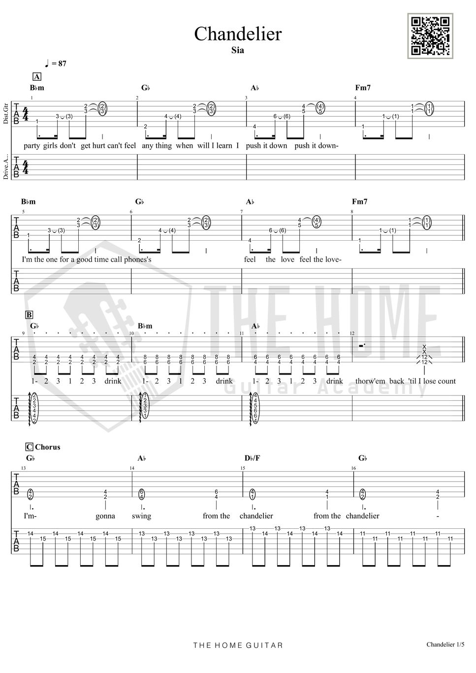 Sia Chandelier TAB by TheHomeGuitar