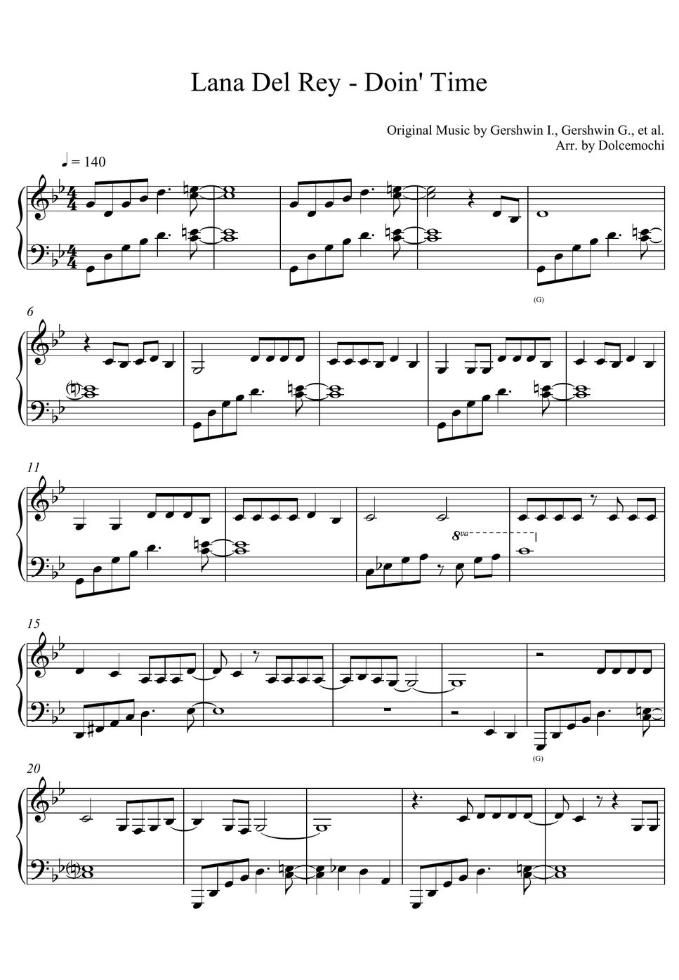 Lana Del Rey - Doin' Time (PIANO) Sheet