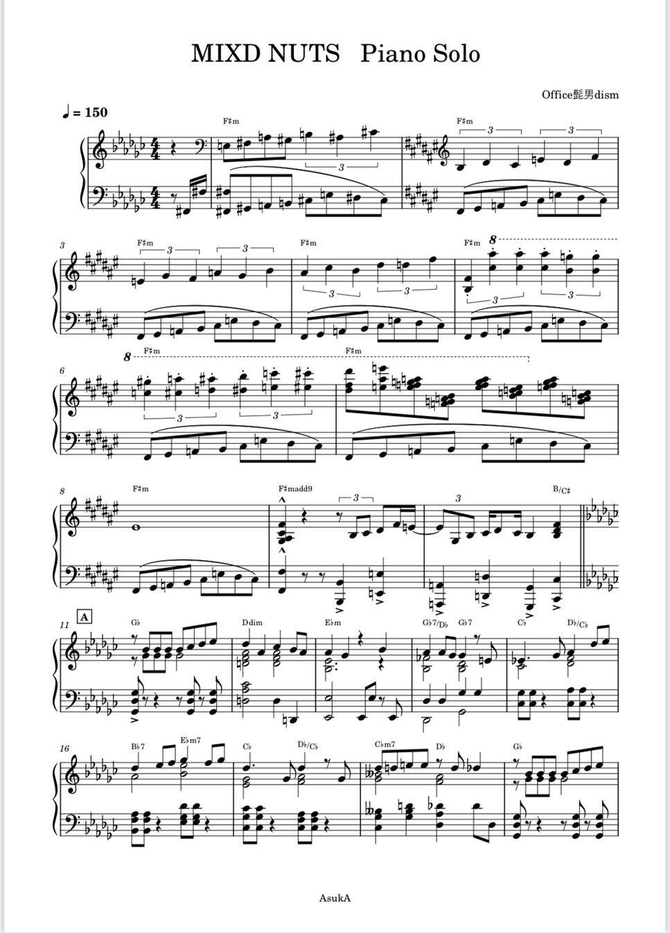 office髭男dism Mixed Nuts (スパイファミリー、ピアノソロ、発表会用) Sheets by AsukA818