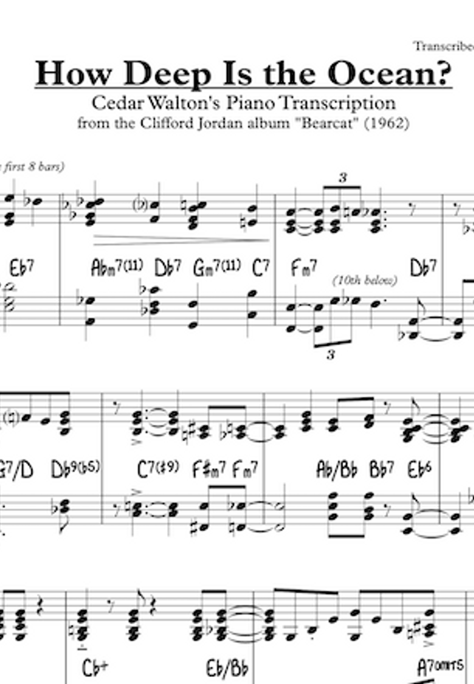 Clifford Jordan - How Deep is the Ocean? (Clifford Jordan/Cedar Walton/Full Transcription/Solo and Comping/Reference MIDI) by A Certain Keyboardist | Professional Transcription