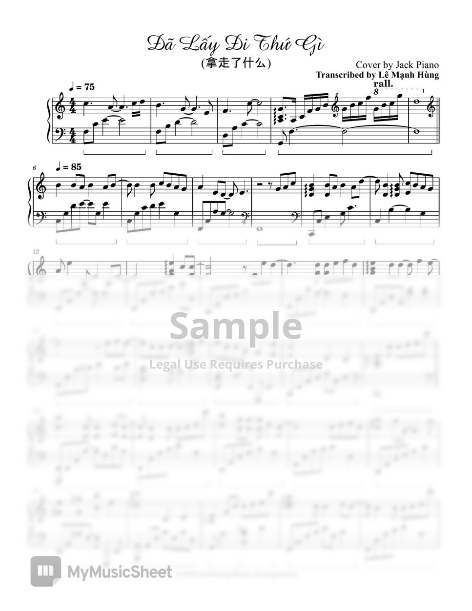 Jack Piano - Đã Lấy Đi Thứ Gì (拿走了什么) (Transcribed) Sheets by Le Manh Hung