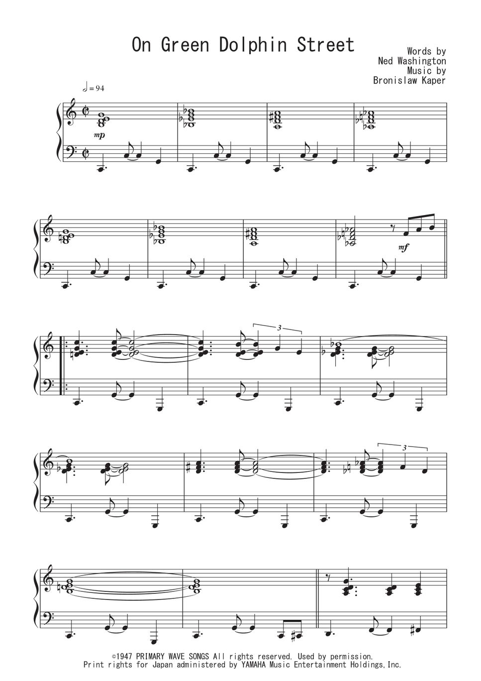 Kaper - On Green Dolphin Street ピアノ楽譜PDF | Peony | Kokomu