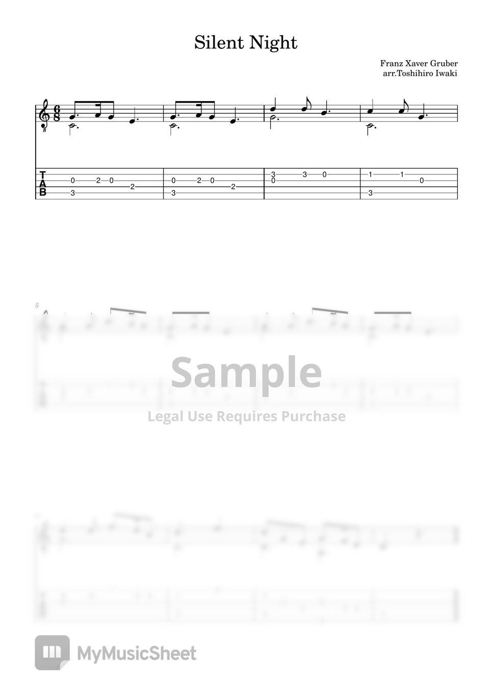 GRUBER FRANZ XAVER Silent night Tabulatur + 1staff by Toshihiro Iwaki