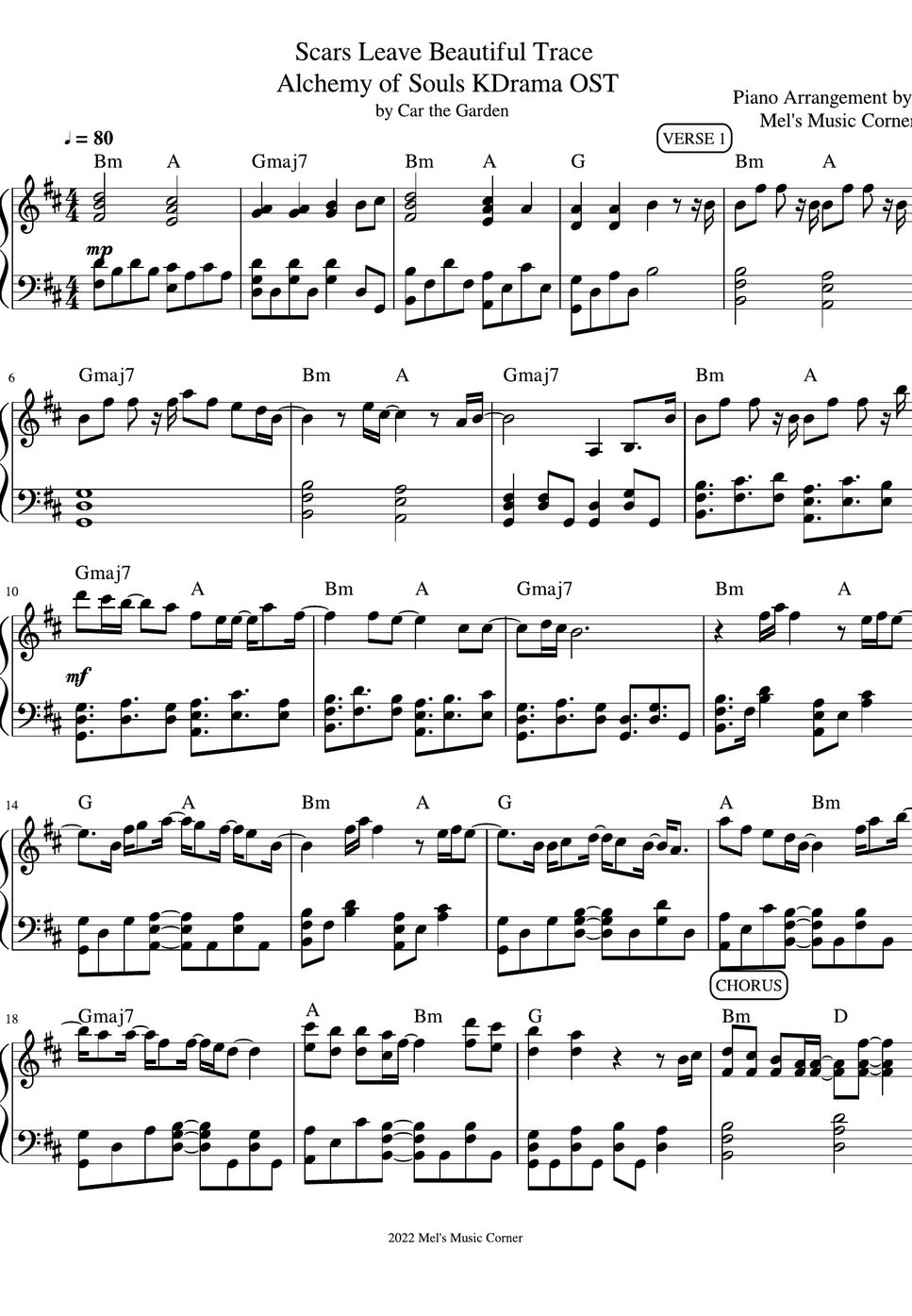 Car the Garden Scars Leave Beautiful Trace (piano sheet music) Hoja