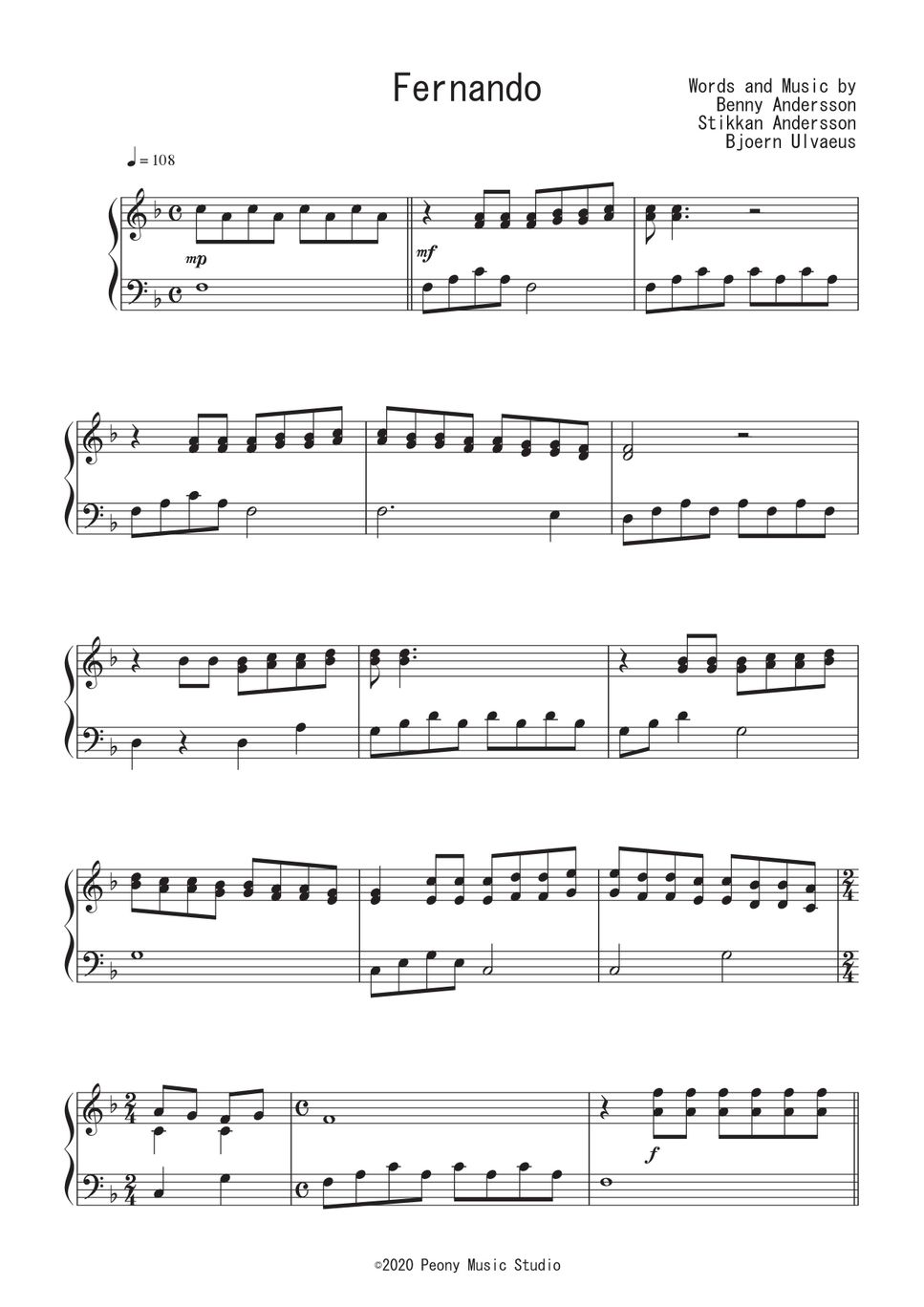 ABBA - Fernando 楽譜 by Peony