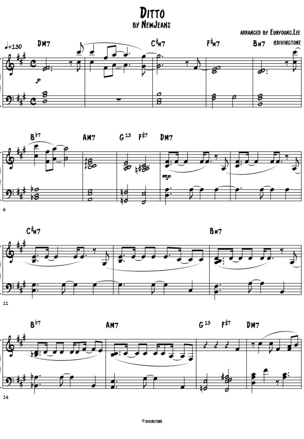 NewJeans / 뉴진스 Ditto (piano sheet / 피아노 악보) Sheet by divingtone