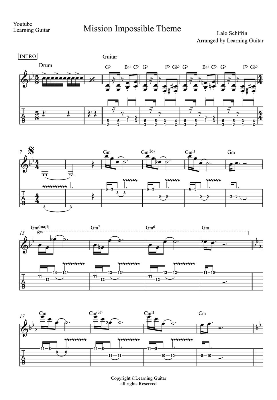 Lalo schifrin - Mission Impossible Theme (Guitar  Note &TAB) by Learning Guitar