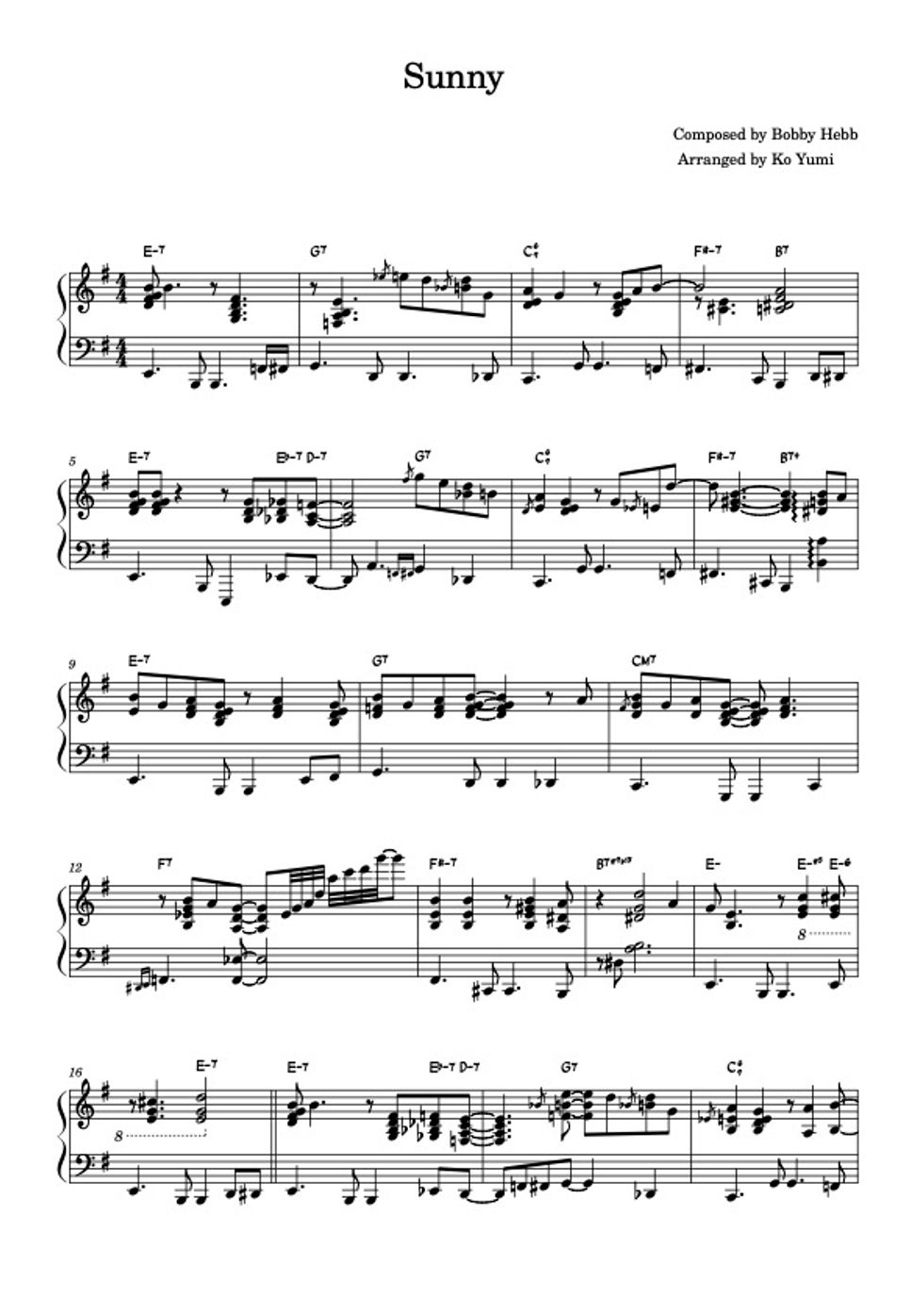 Bobby Hebb - Sunny (Bossa Nova Ver.) 楽譜 by KoYumi Music