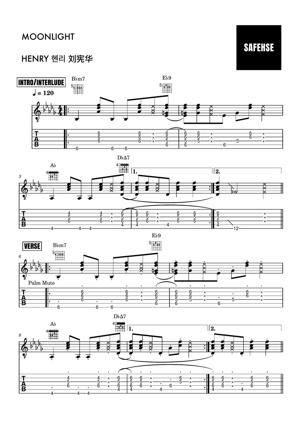 HENRY 헨리 MOONLIGHT (Guitar Chords Only) 타브 by SAFEHSE