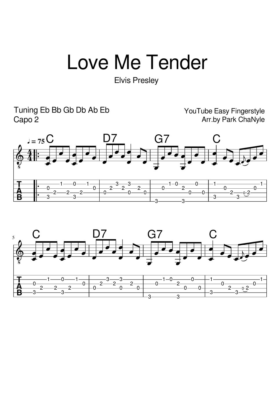 Elvis Presley Love Me Tender (Finger Picking) Tab + 1staff by Easy