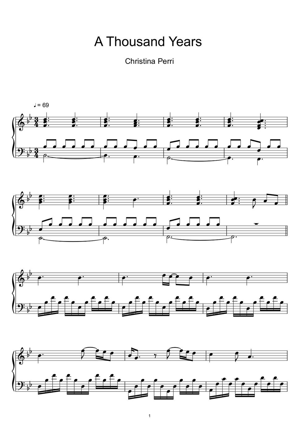 Christina Perri - A Thousand Years (Sheet Music, MIDI,) by sayu