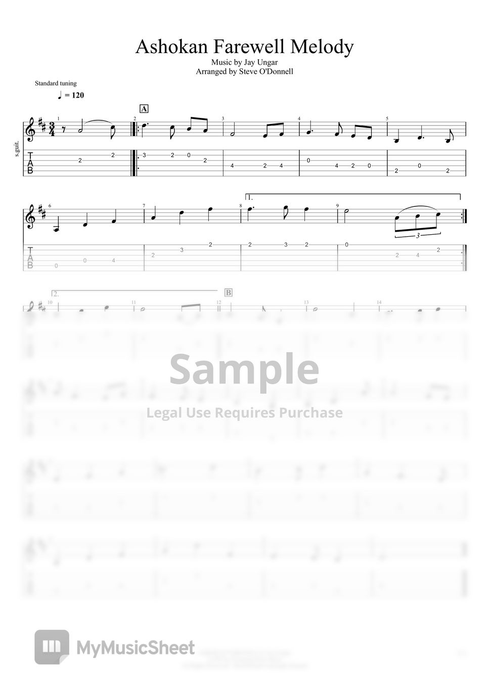 Jay Ungar Ashokan Farewell TAB by Steve O'Donnell