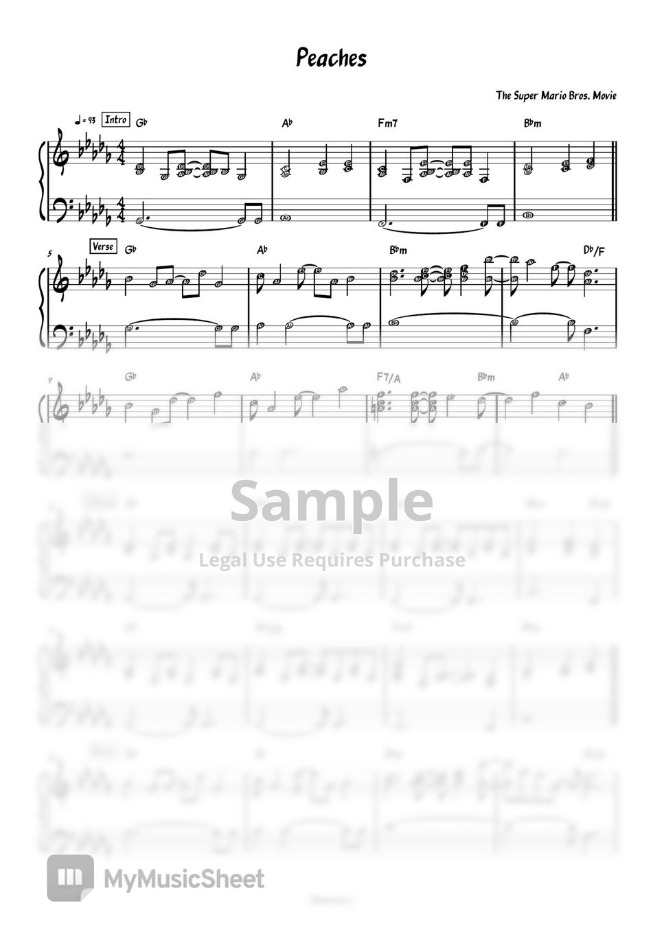 Bowser (The Super Mario Bros. Movie) Peaches (Piano Sheets