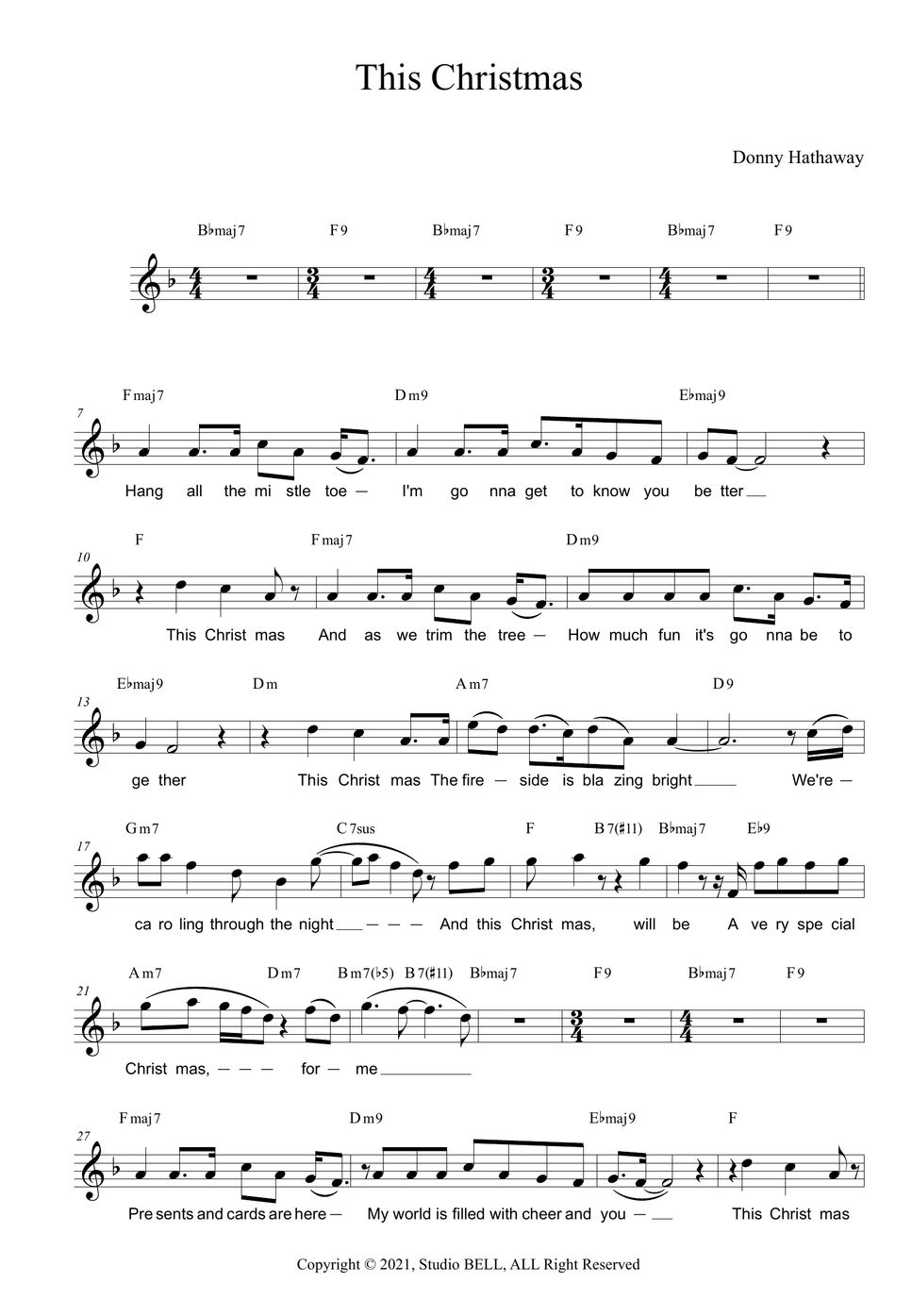 Donny hathaway This christmas (Only Vocal.) Partitura by BELL
