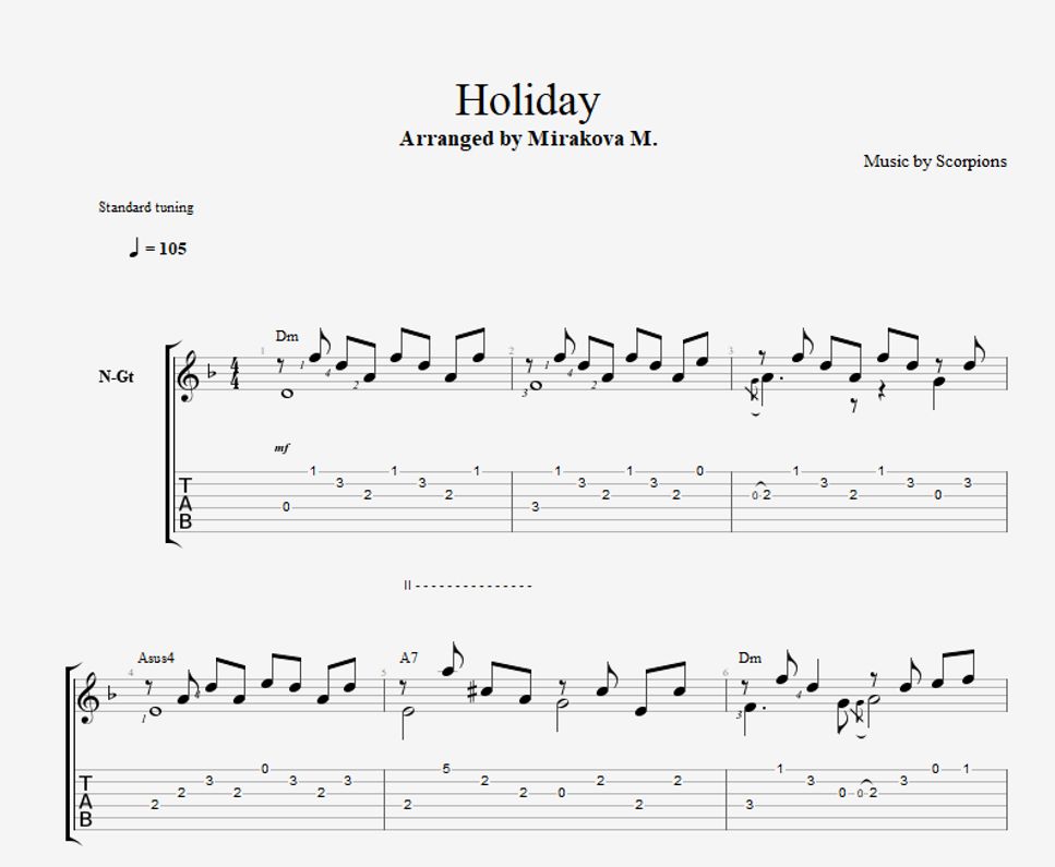 Scorpions - Holiday TAB+1 Staff by Marina Mirakova