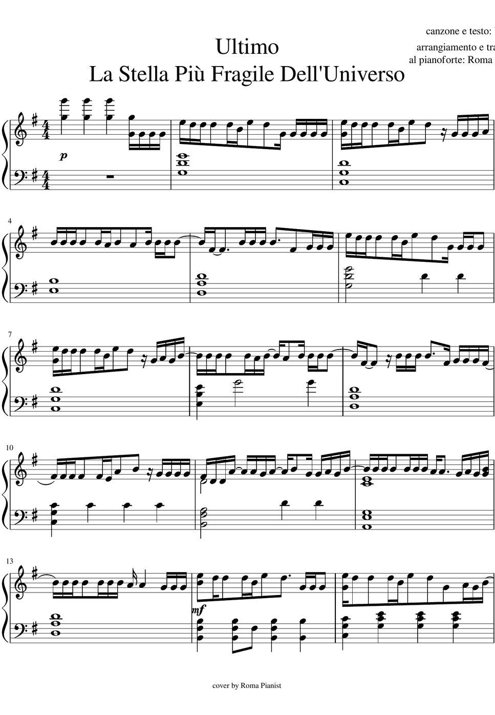 Ultimo La Stella Più Fragile Dell'Universo Notenblatt by Roma Pianist Ultimo La Stella Più Fragile Dell'Universo Notenblatt by Roma Pianist