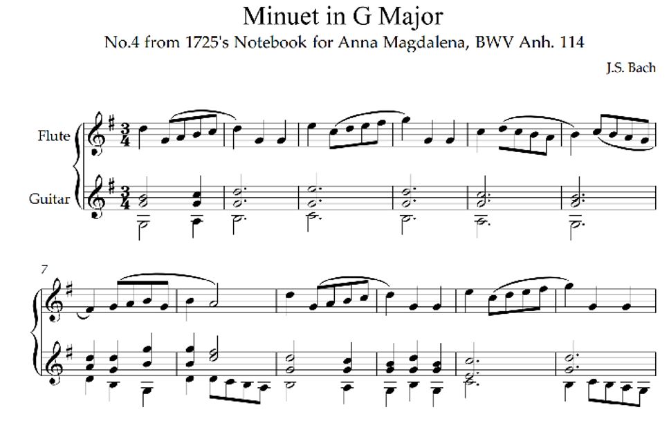 Minuet in G Major, BWV Anh. 114 (Minuet in G Major, No.4 from 1725's Notebook for Anna Magdalena, BWV Anh. 114 for flute and guitar) by Lorenzo Gavanna (Flute), Laura Arcari (Guitar)