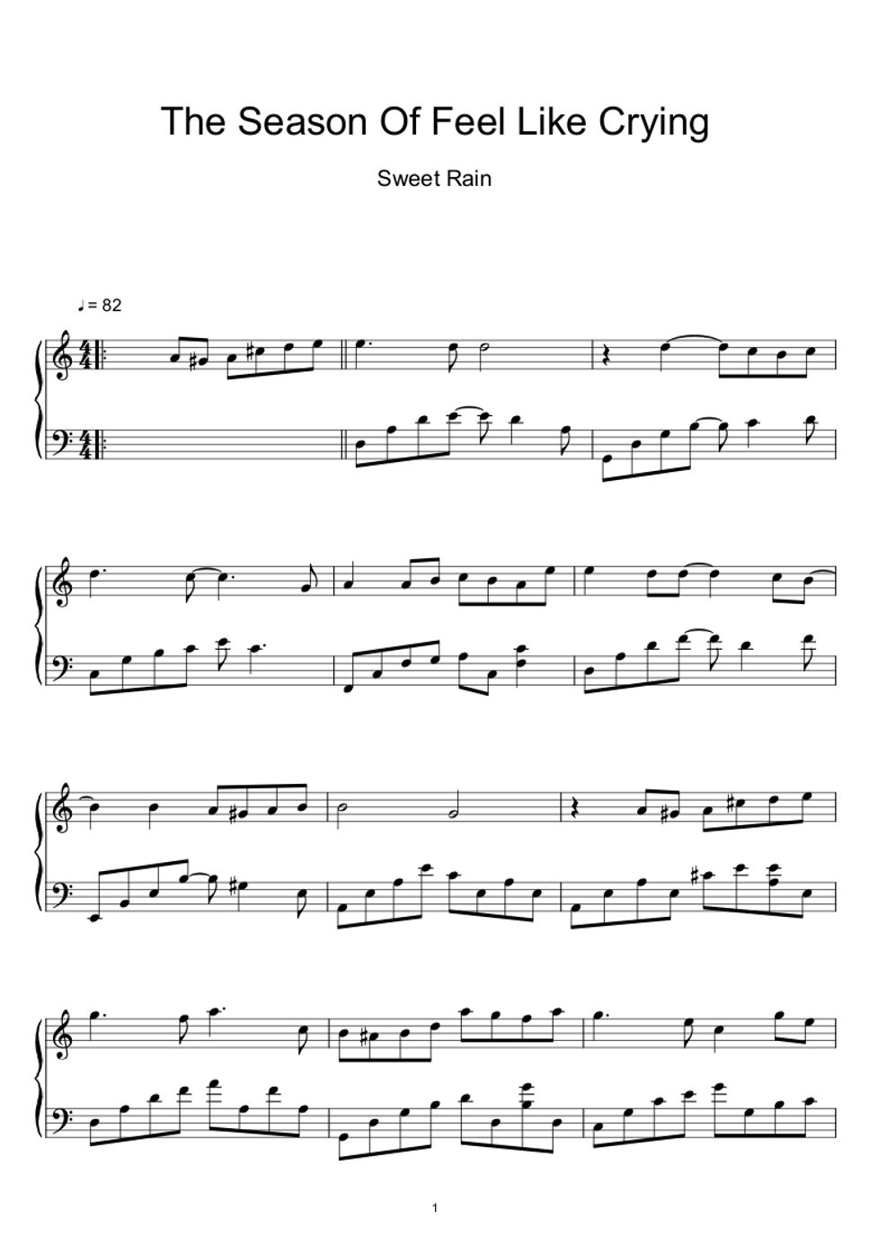 Sweet Rain - The Season Of Feel Like Crying (울고 싶어지는 계절) (Sheet Music, MIDI,) by sayu