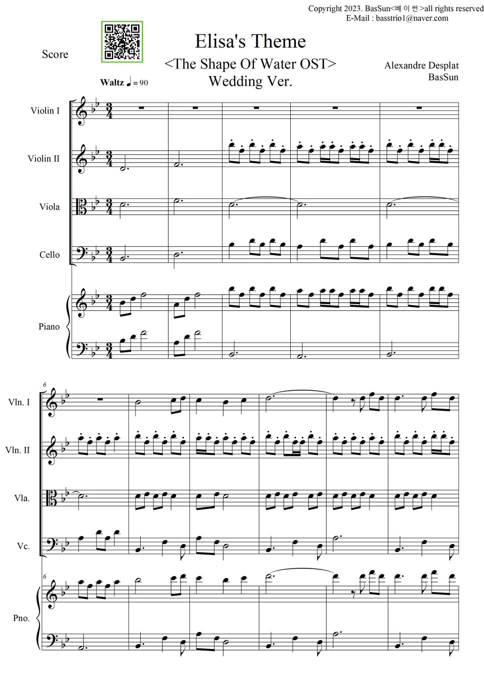 Alexandre Desplat - Elisa's Theme (Classic Piano Quartet / Arrangement / The Shape Of Water OST) by BasSun