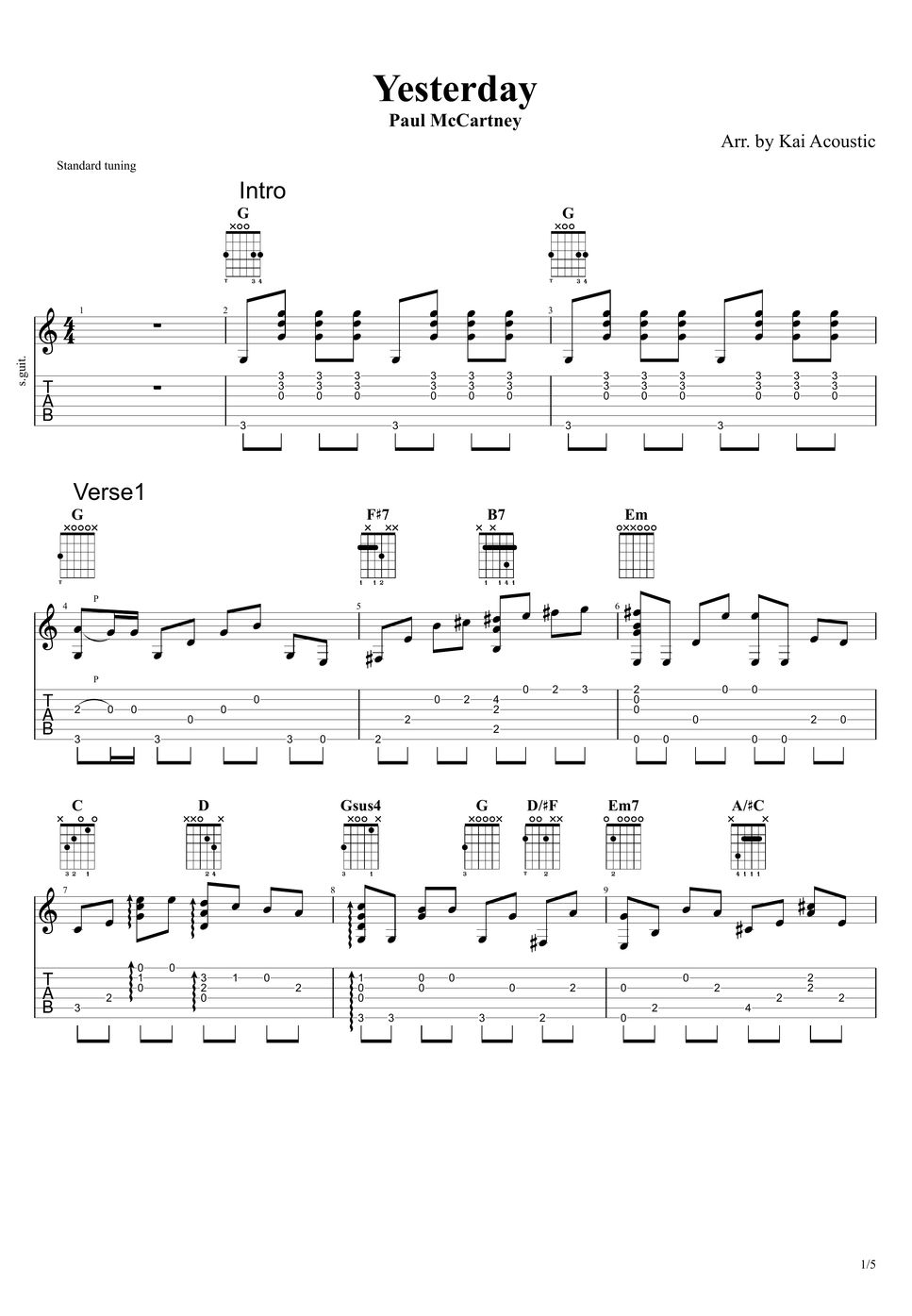 The Beatles Paul McCartney Yesterday Fingerstyle Guitar Tutorial