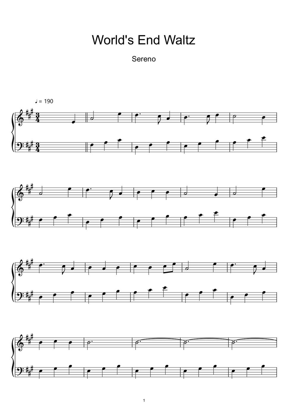 세레노 (Sereno) - 마지막 세계의 왈츠 (World's End Waltz) (Sheet Music, MIDI,) by sayu