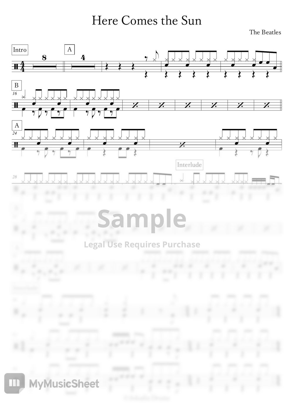 The Beatles Here Comes the Sun Lembar Musik by Arkadia Drums